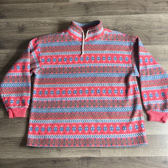 VTG Cheetah Aztec Pullover Sweater Mens Medium Rare Multicolor Geometric 90s Zip - Picture 1 of 14